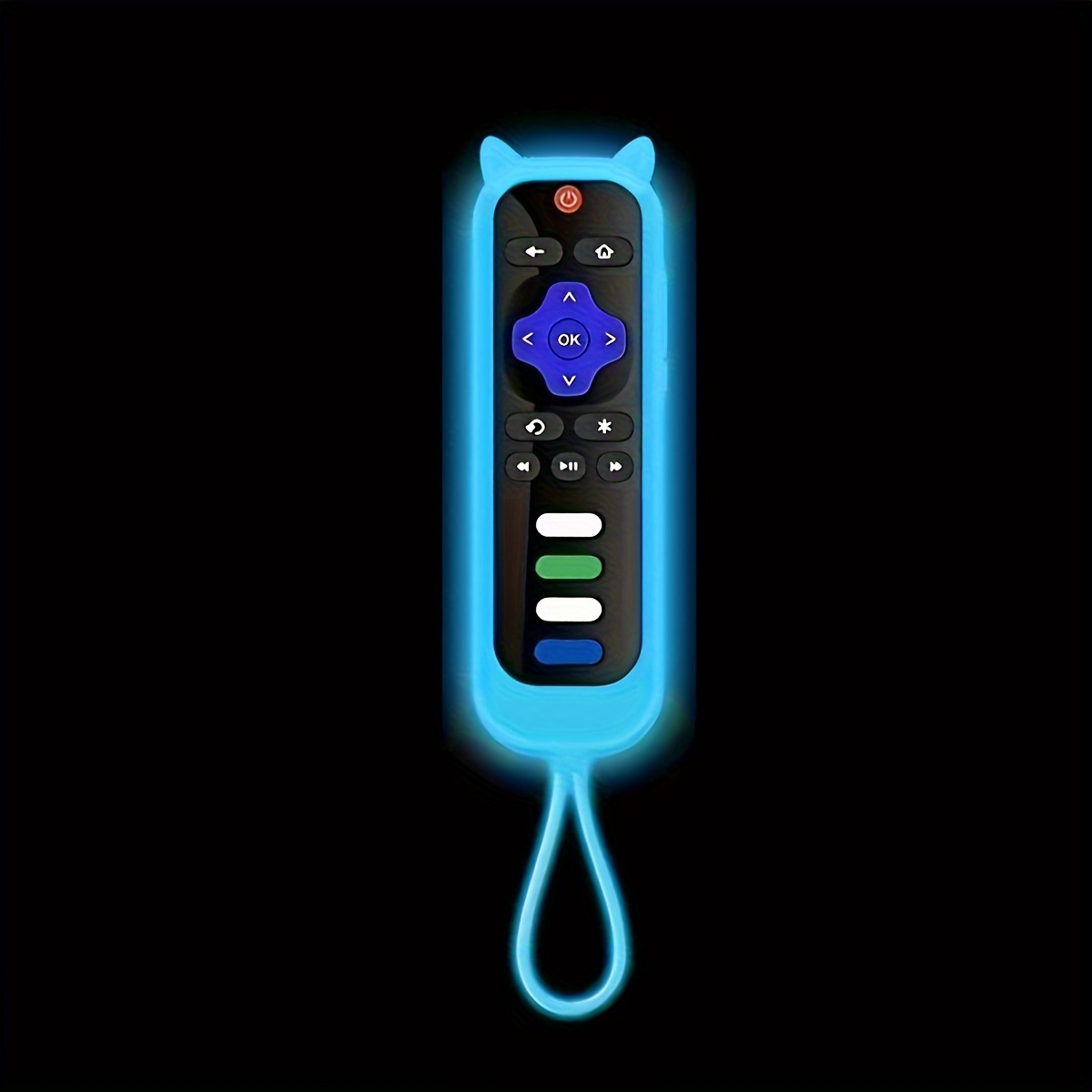 Cute Cat Ear Shaped Glow-In-The-Dark Silicone Universal Remote Control Cover with Lanyard, Suitable for TCL And Hisense.