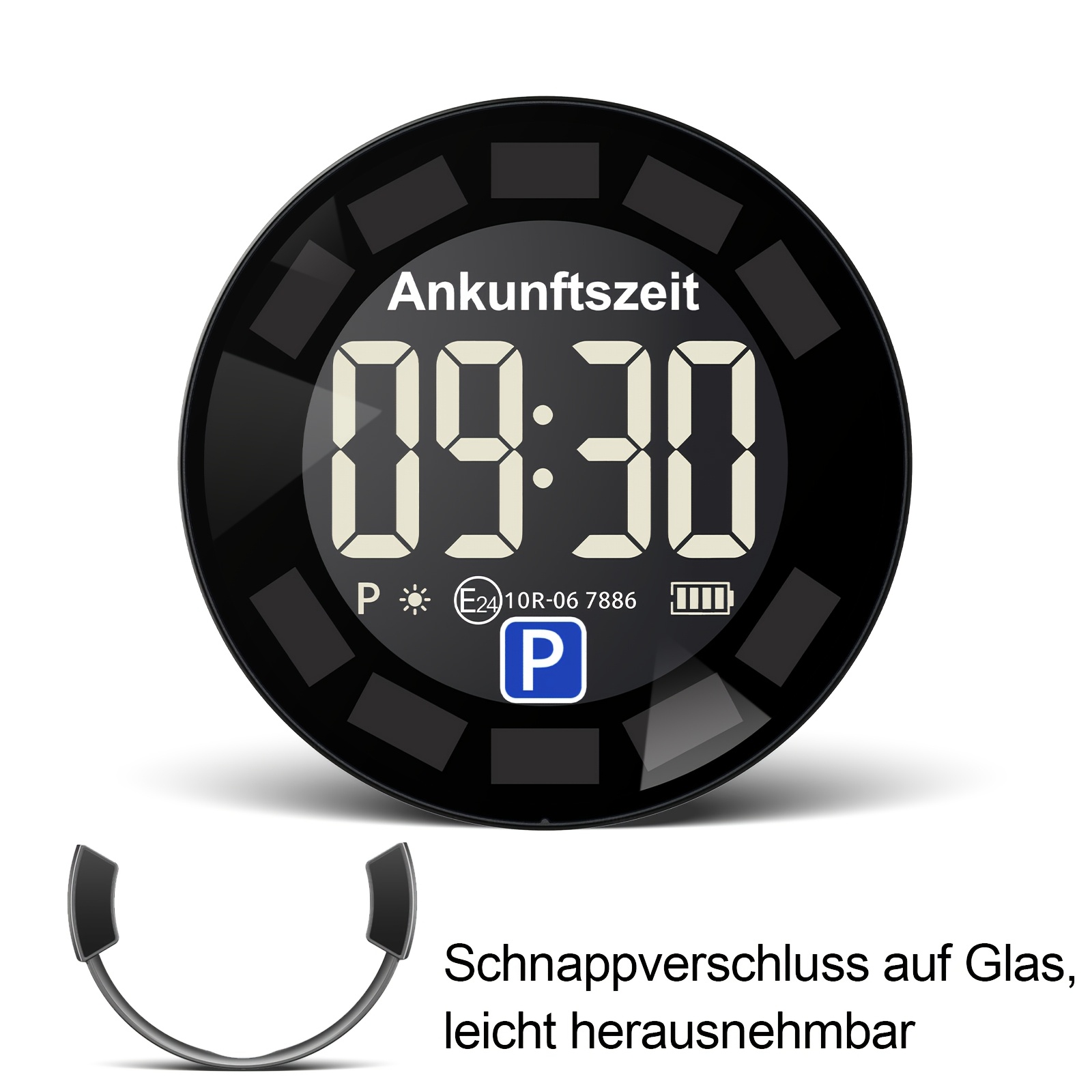 Black/blue Abs Solar Parking Digital Display, 1pc Round Solar Parking Meter, Suitable As A Gift For Family, , Lovers