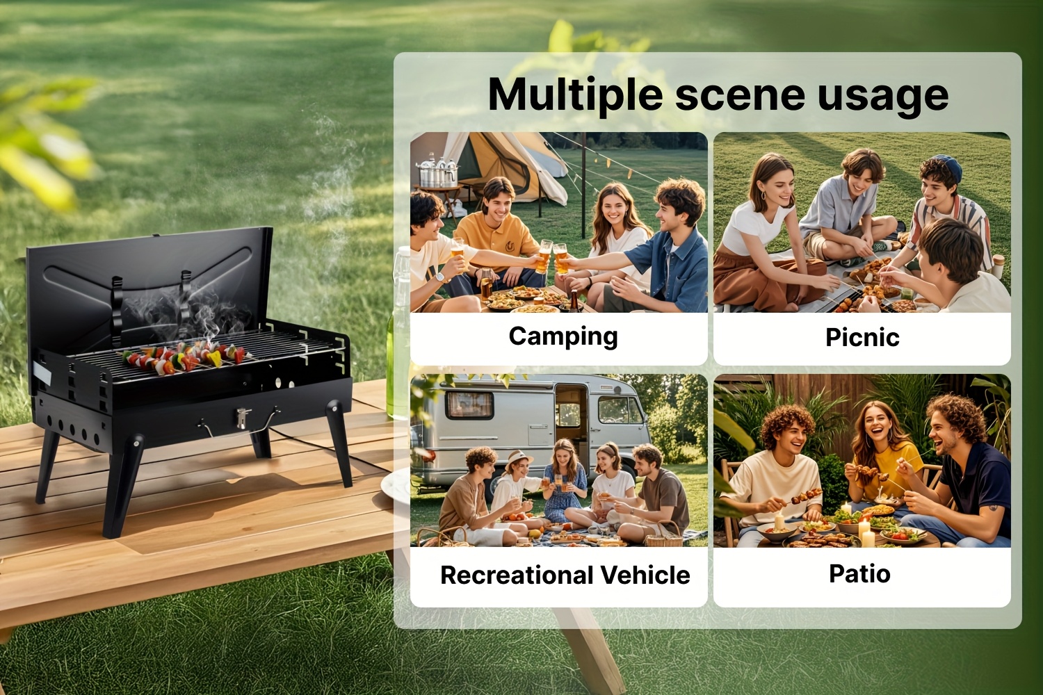 Portable Charcoal Grill, Adjustable Height Foldable Barbecue Grill, Durable And Compact, Easy to Clean, Perfect for Camping, Tailgating, And Outdoor Cooking