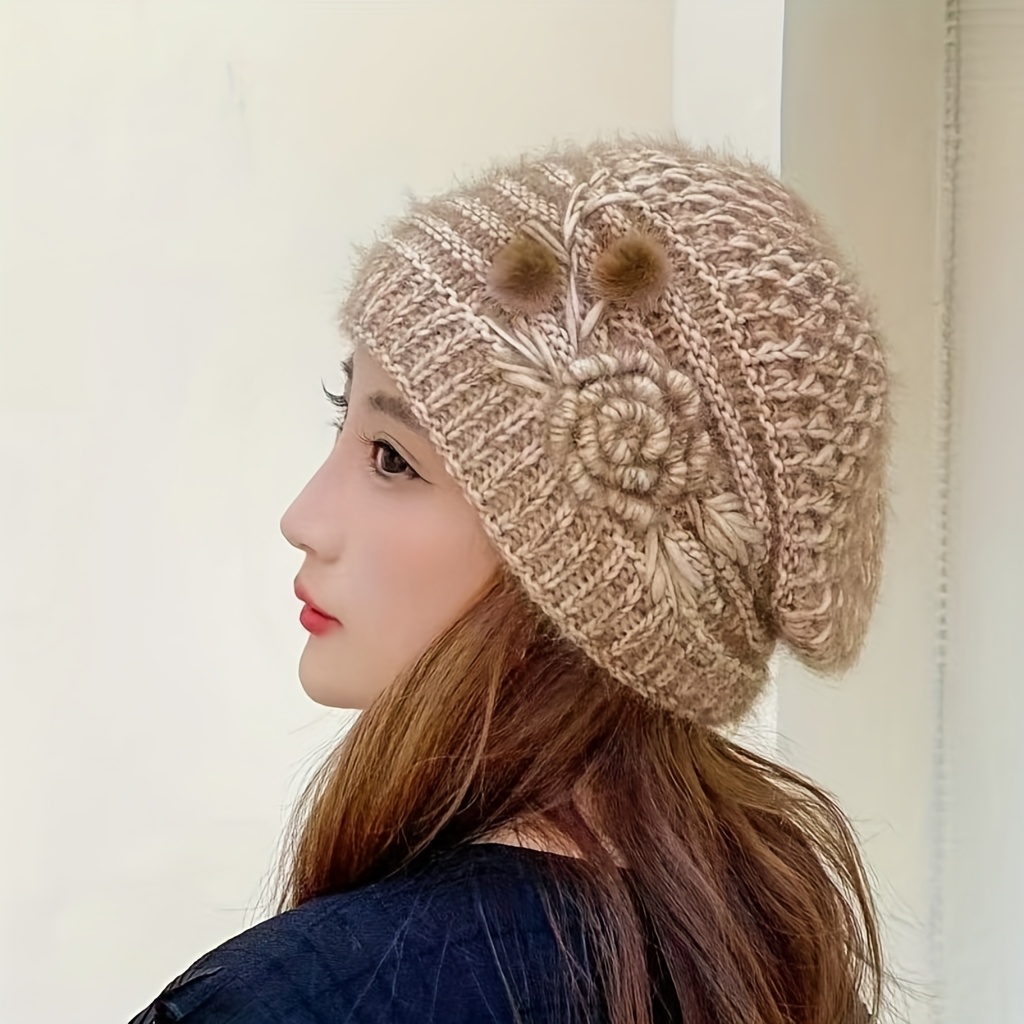 Women'S Elegant Beanie Hat with Floral pattern, Stretchy Cold Weather  Cap for Everyday Formal Events, Hand Washable Women'S Fashion