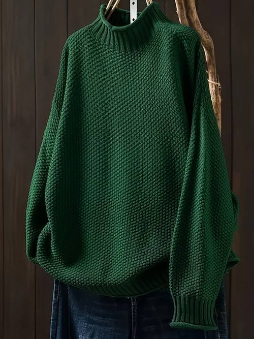womens casual oversized long sleeve turtleneck sweater soft solid color fall winter top cozy loose fit high neck pullover for casual attire classic sweater for ladies textured knitwear