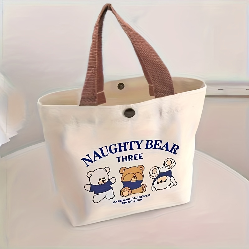 Image of Women's 3 Anime Handbag - Cute Teddy Bear With Beige Handles, Machine Washable Purse For S & Women, Everyday Use Birthday Gift, Casual Carryall, Design, Sturdy Construction, Kawaii Accessories