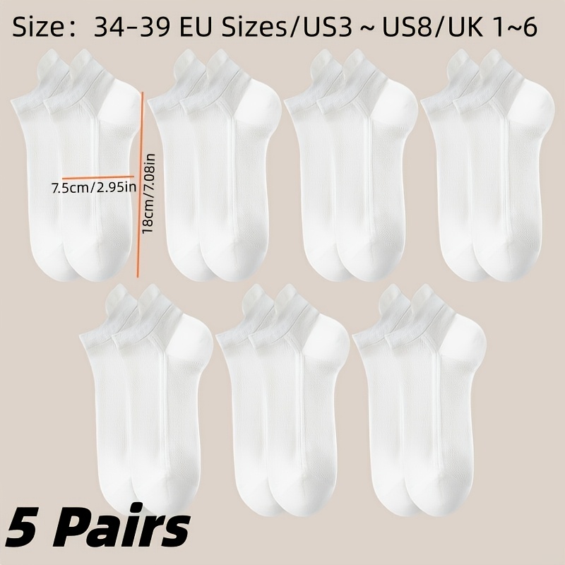 TEMU 5-pair Women's Low-cut Breathable Ankle Socks - Solid Color Mesh Boat Socks Suitable For Outdoor Sports & Casual Wear, Non-slip Heel & Elastic ,
