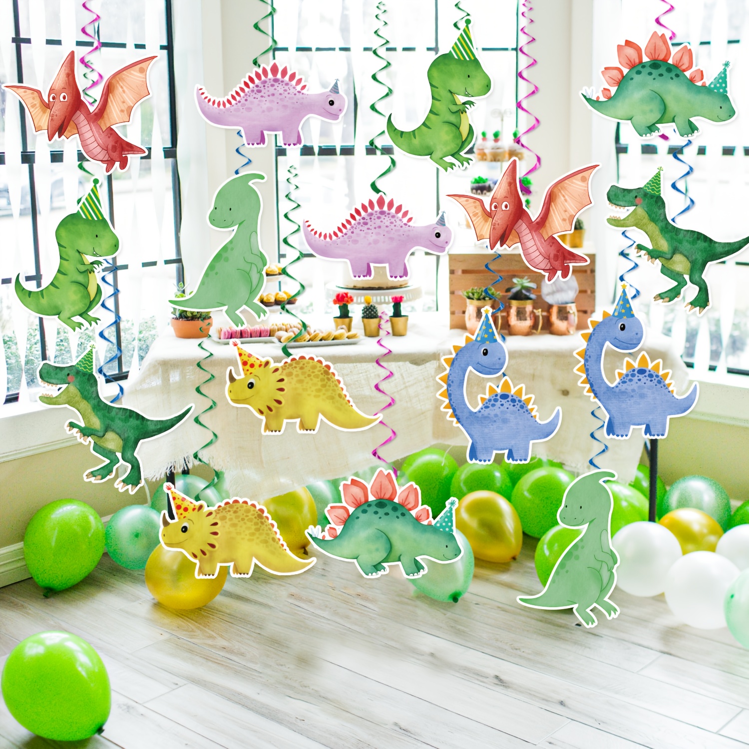 32pcs Of Paper Green Dinosaur Themed Party Hanging Decorations, Party Ceiling Swirl Decor, Suitable For Dinosaur Themed Events