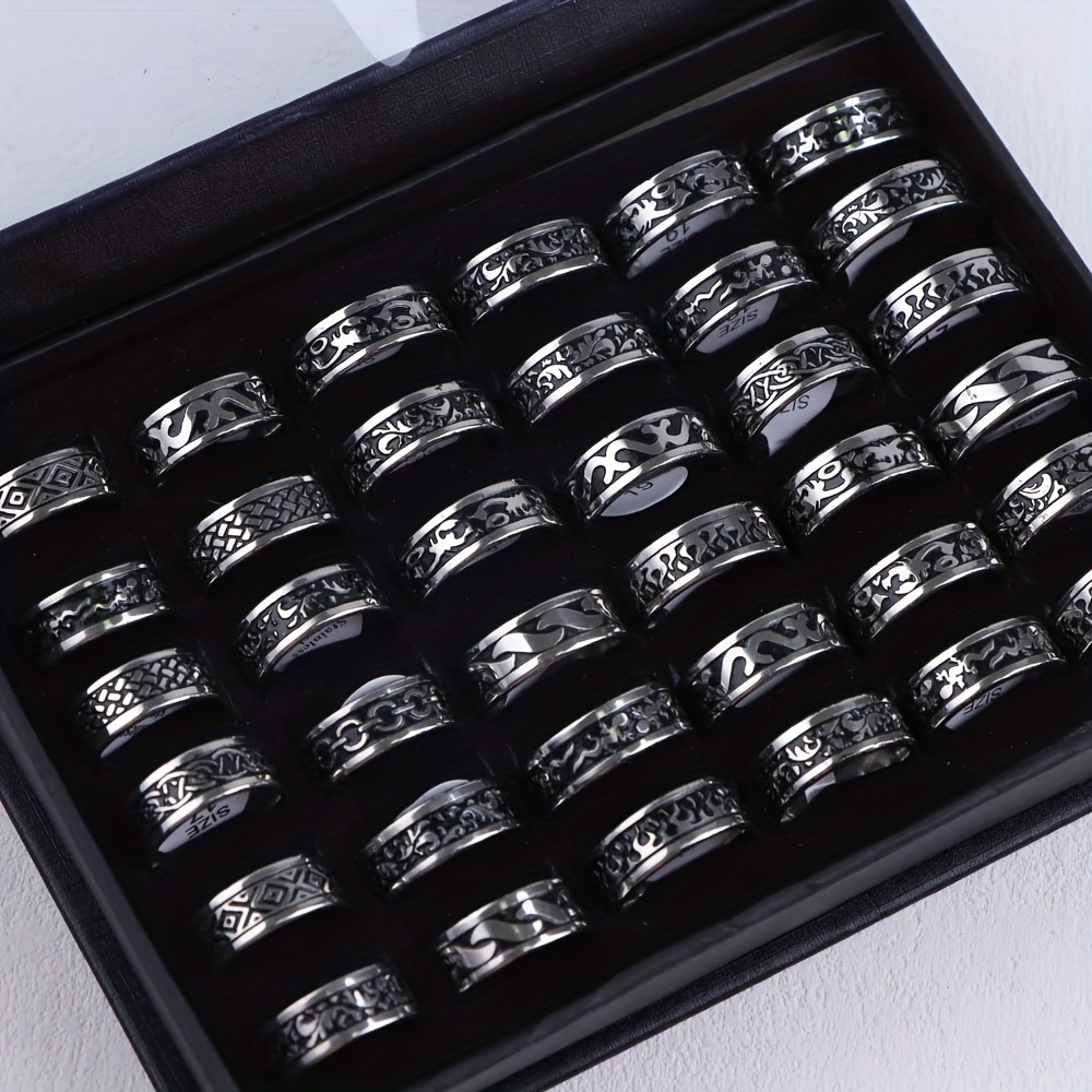 

20pcs/lot Retro Fashion Trend Silvery Dripping Stainless Steel Rings Suitable For Men's Leisure, Daily Work, Party Decoration Wearing, Excluding Boxes