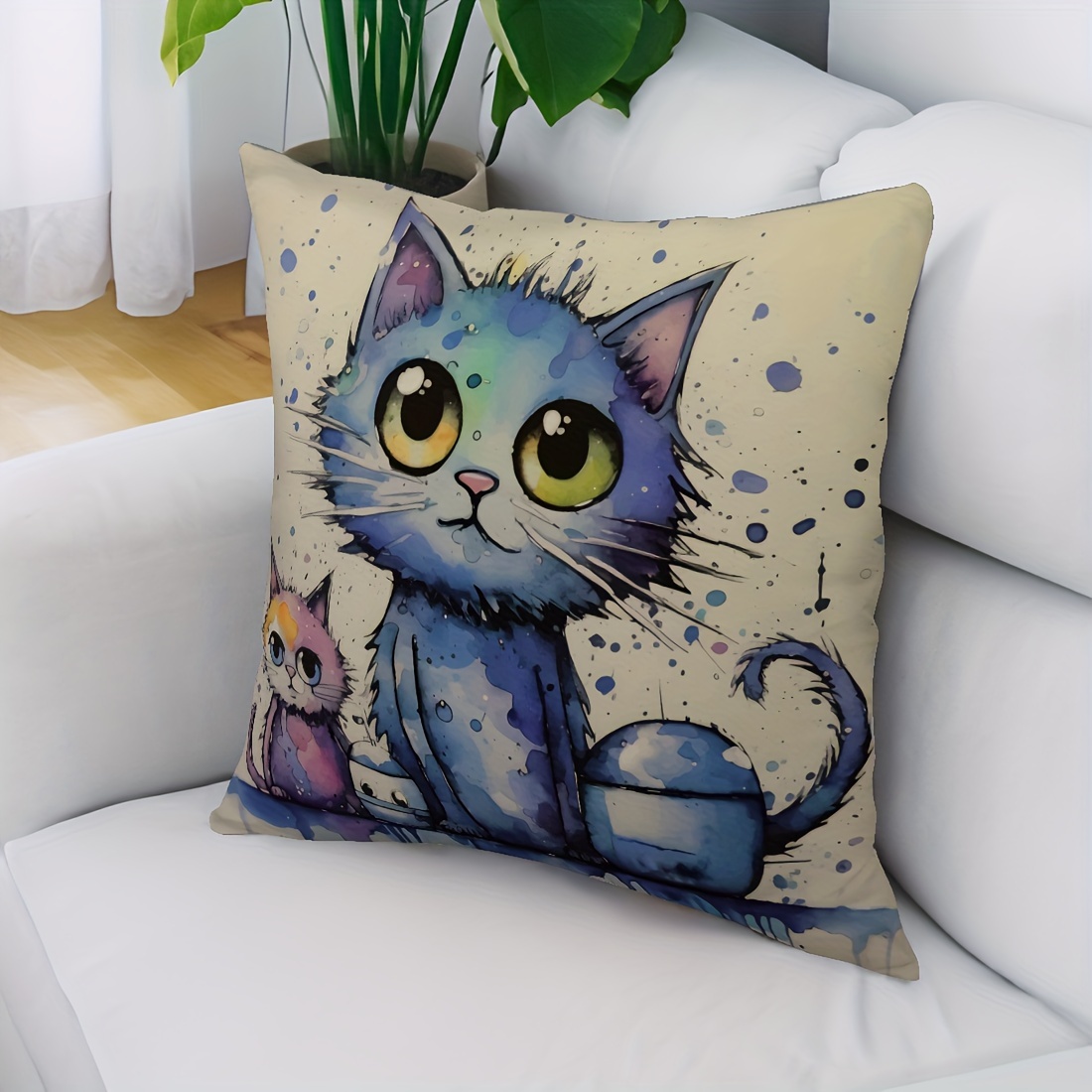 Double sided Graffiti Cat Peach Fleece Throw Pillow Cover Temu