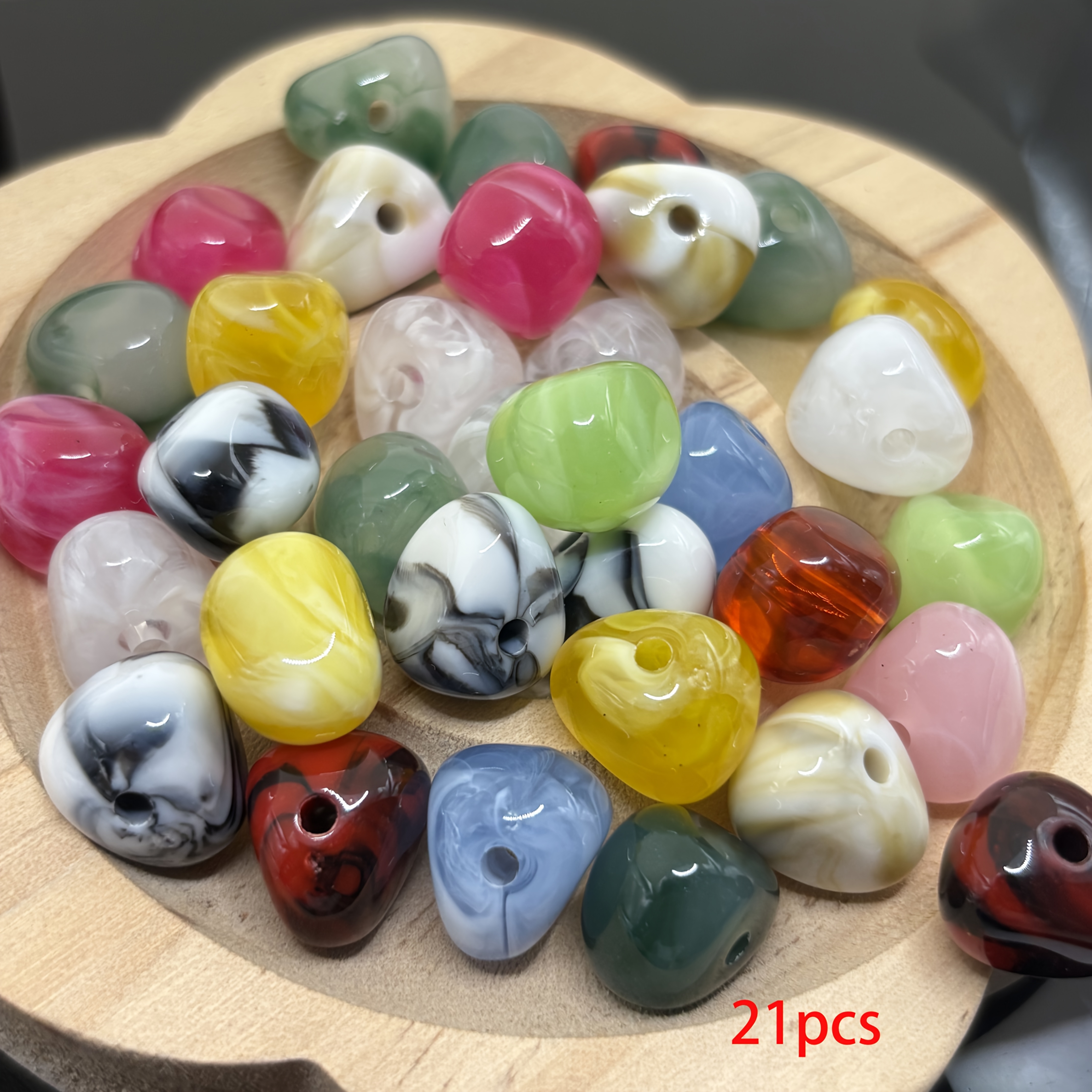 TEMU 21pcs X 12mm Multicolor Mixed Acrylic Irregular Flat Beads, Decorative Beads For Handmade Hair Additions, Phone Charms And Loose Bead Materials