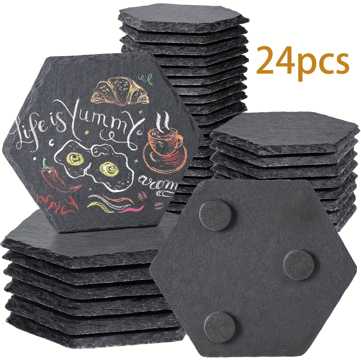 Dofiki 8/12/24/48pcs Hexagon Slate Coasters, 4 Inch (. 10cm), Bulk Rock Slate Coasters With Scratch Resistant Bottom, For Home Decor, Laser Engraving, Housewarming Holiday Gifts, Drink Mats