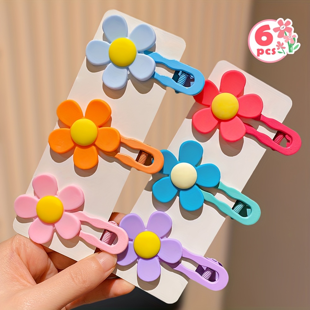 Image of 6pcs Lemon Love Floral Hair Clips For Women - Vibrant Multicolor Resin , Retro & Minimalist Style, Perfect For Casual Attire & Travel Accessories, Fashion Accessory | | Resin Flower Clips
