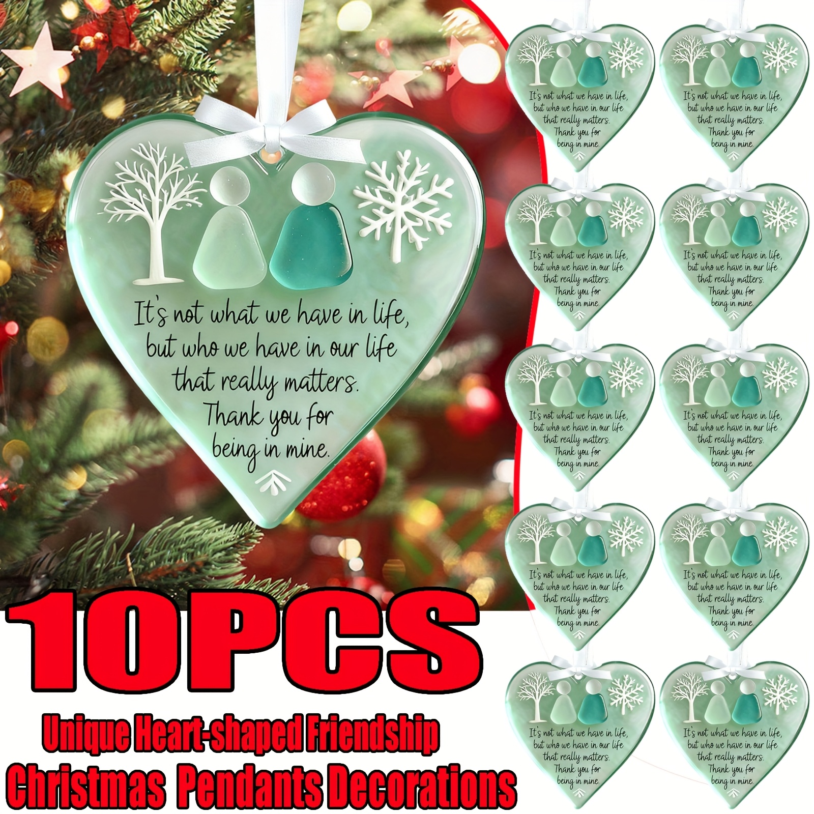TEMU 10pcs Christmas Sea Glass Ornament -shaped Friendship Pendants Decorations, Christmas Decorations For Home Handcrafted Friendship Gift For