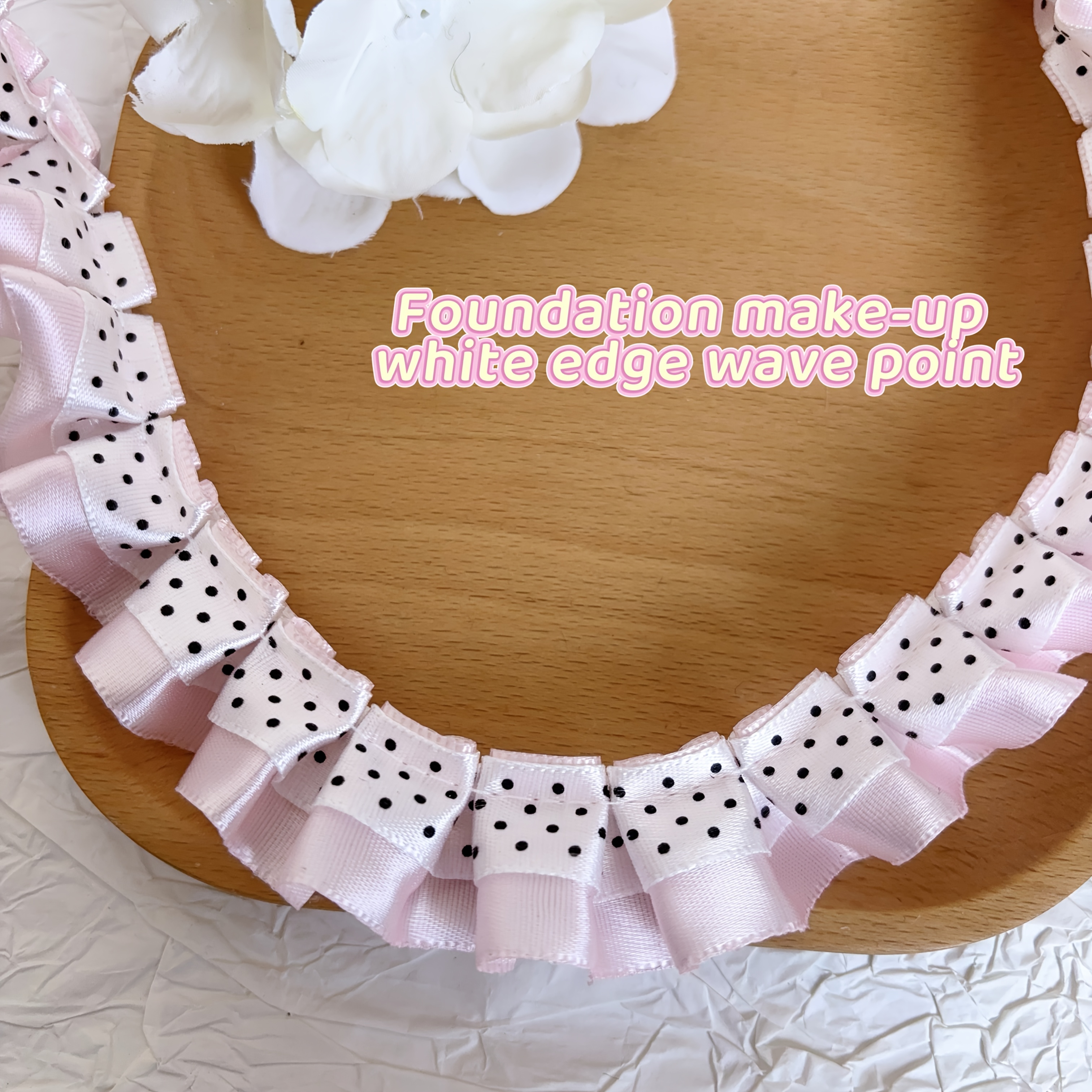 TEMU 2-meter Double-layer Polka Dot Ribbon Black And Pink Polyester Pleated Satin Ribbon Lace Additions Handmade Material Ribbon