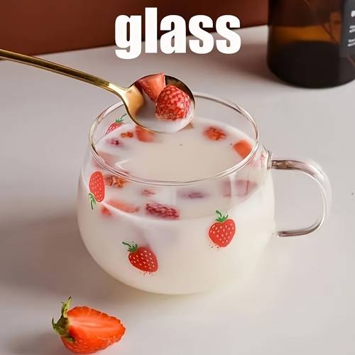 1pc strawberry glass cup mug 350ml cute clear glass mug summer drinking cup for milk coffee ice water tea
