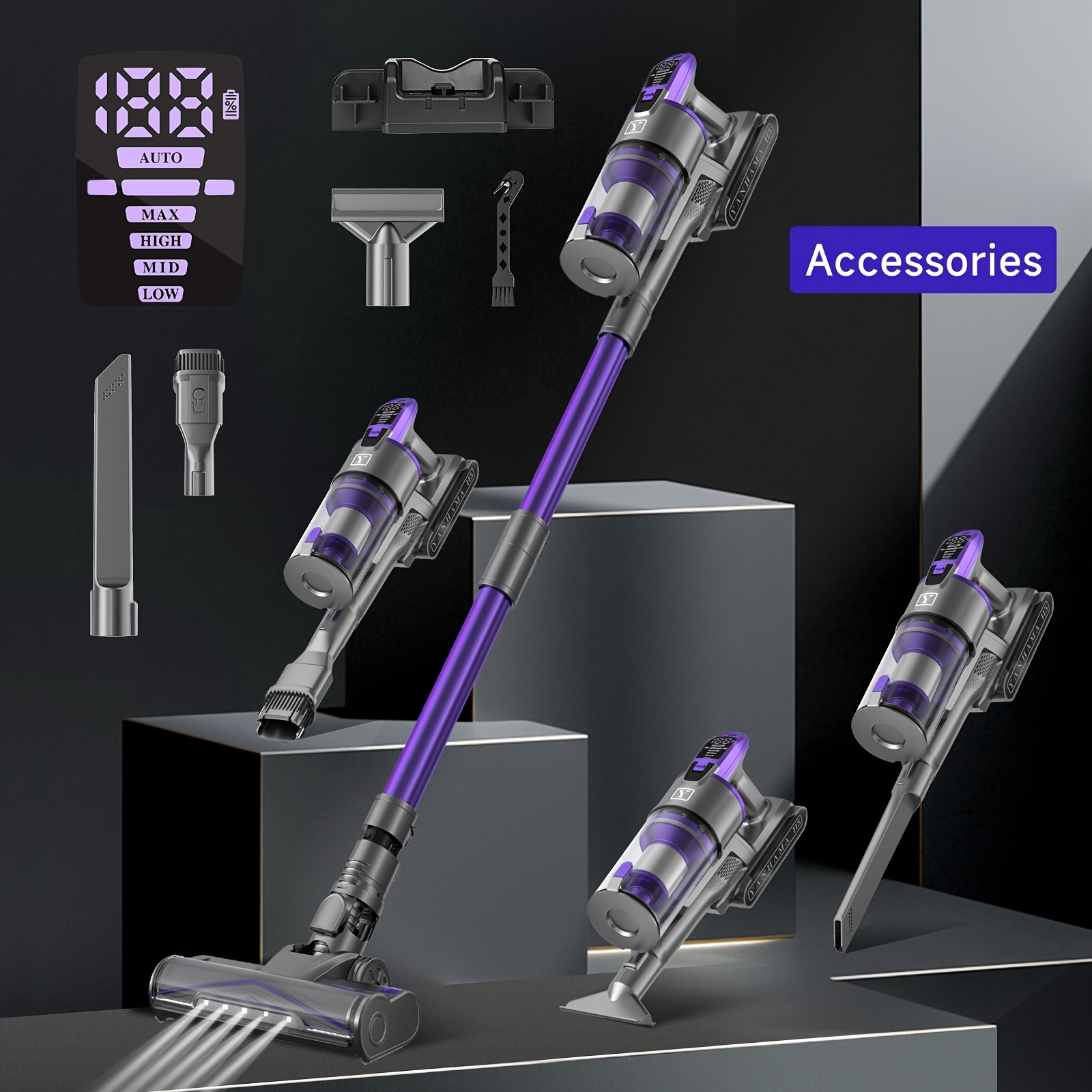 Yanhama 650W Draadloze Steelstofzuiger met 73KPA Krachtige Zuigkracht, 60 Minuten Gebruiksduur