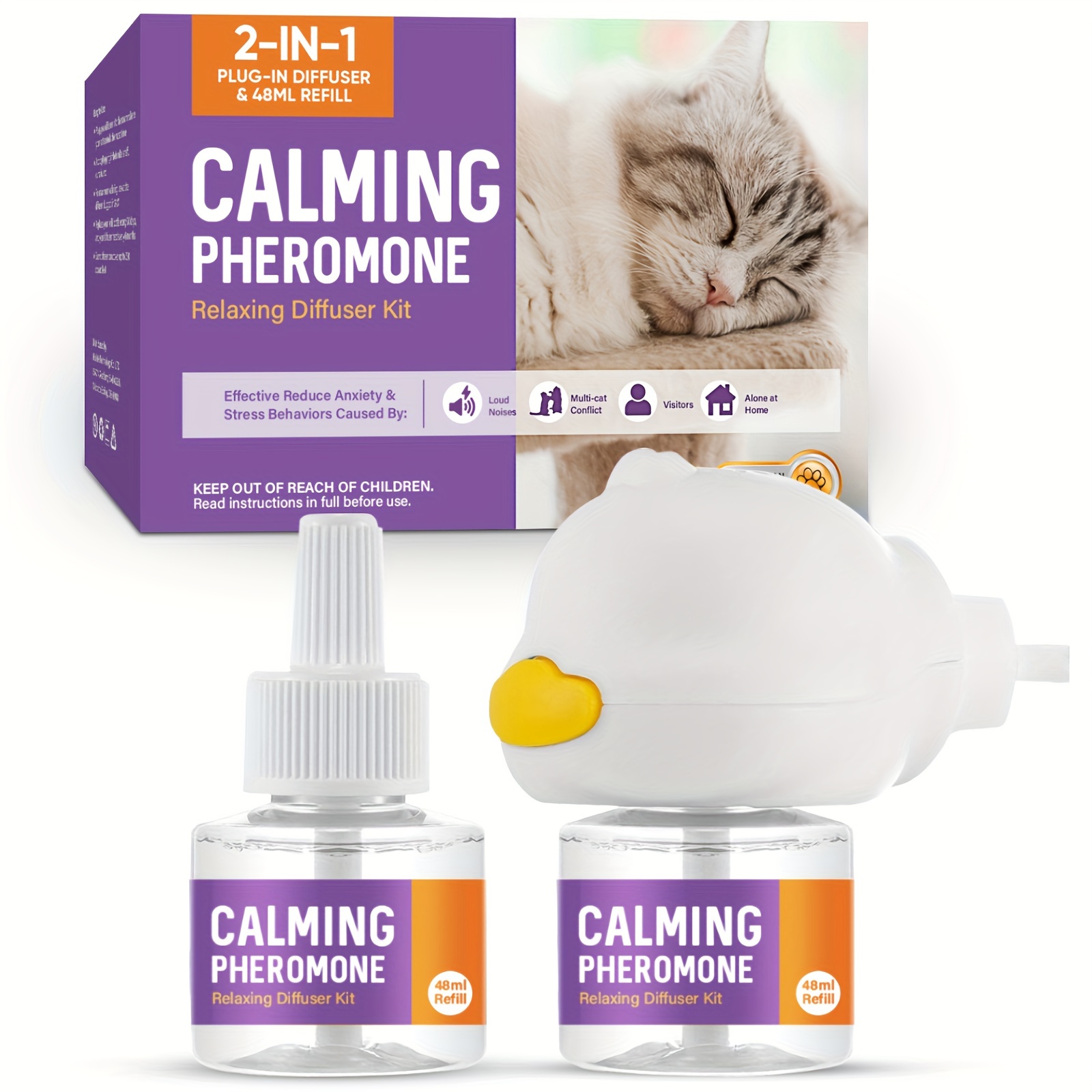 

Cat Calming Diffuser, Cat Calming Diffuser, 1 Diffuser Head & 2 48ml Refills For 60 Days Supply