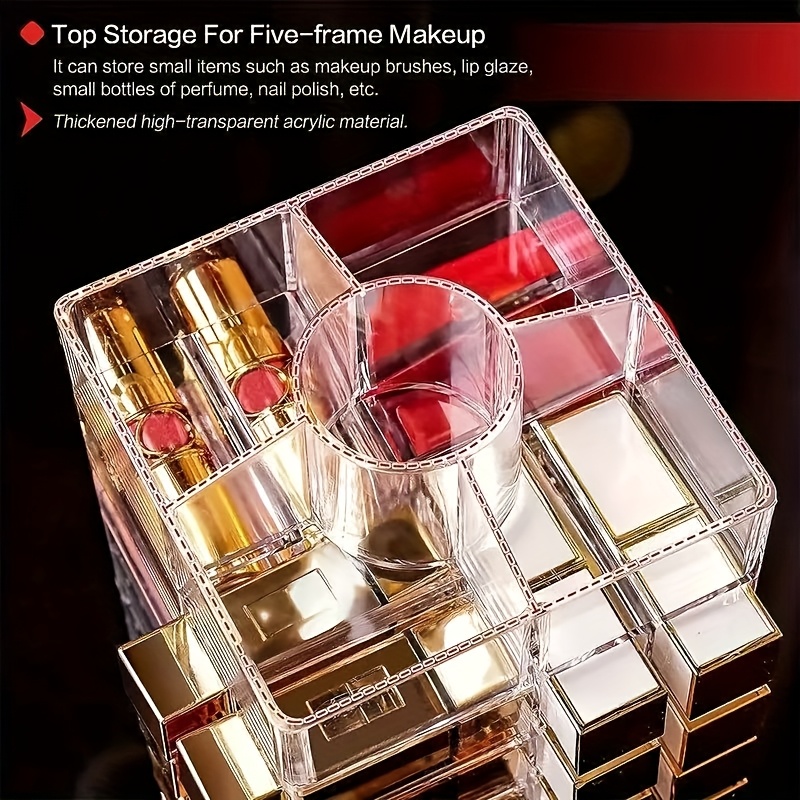 53 grid transparent acrylic makeup organizer rotating cosmetic display stand for lipsticks brushes perfumes skincare space saving countertop storage with elegant design for vanity or bathroom makeup vanity desk   durable construction Product details 4