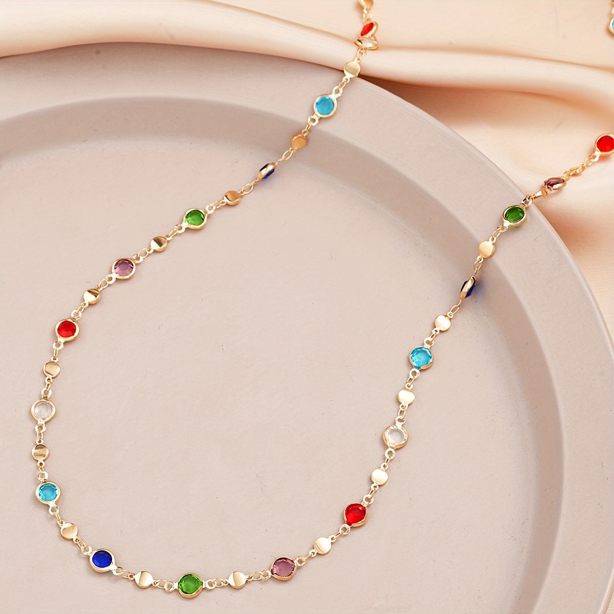 Colorful Rhinestone Necklace for Women, Vacation Style Accessory