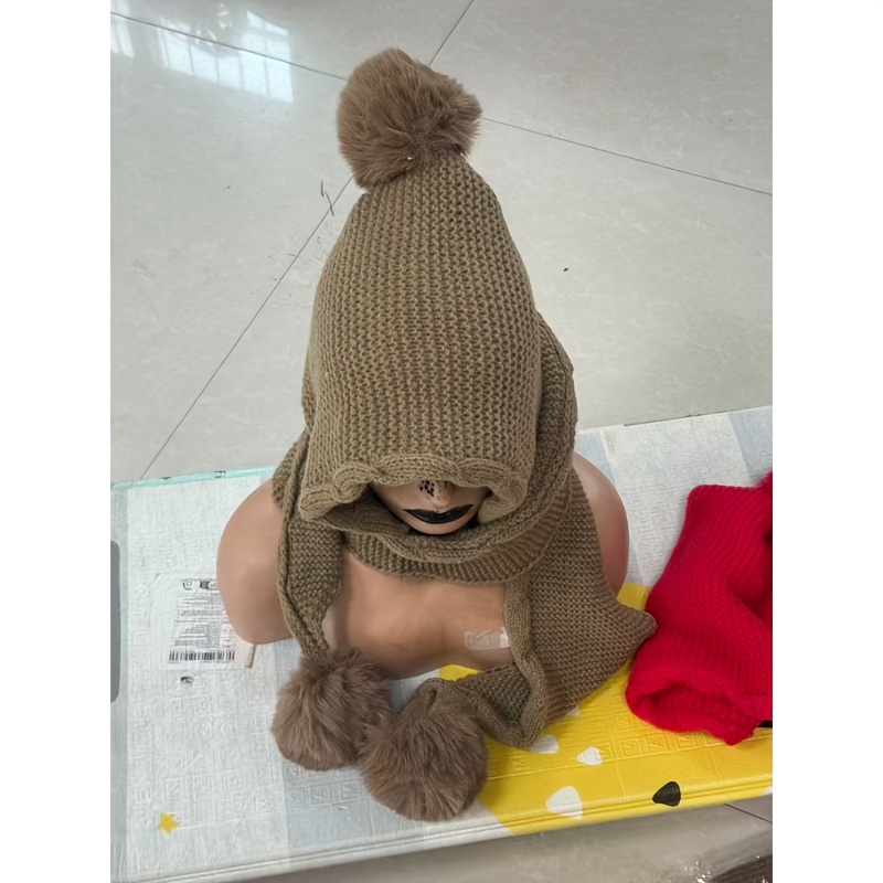 TEMU Winter Women's Hats | Versatile Hats With Scarf, Ear Protection, Thick And Warm | Solid Color, Boho Style