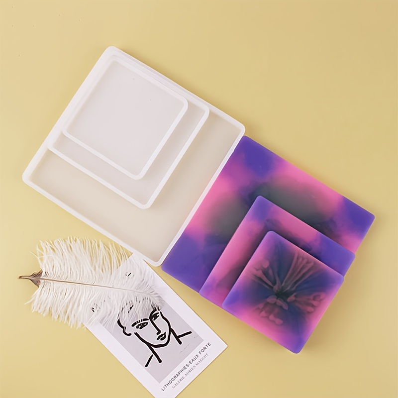 

Versatile Silicone Mold Set For Coasters, Photo Frames & Bases - 3 Sizes Square Clay Press Design