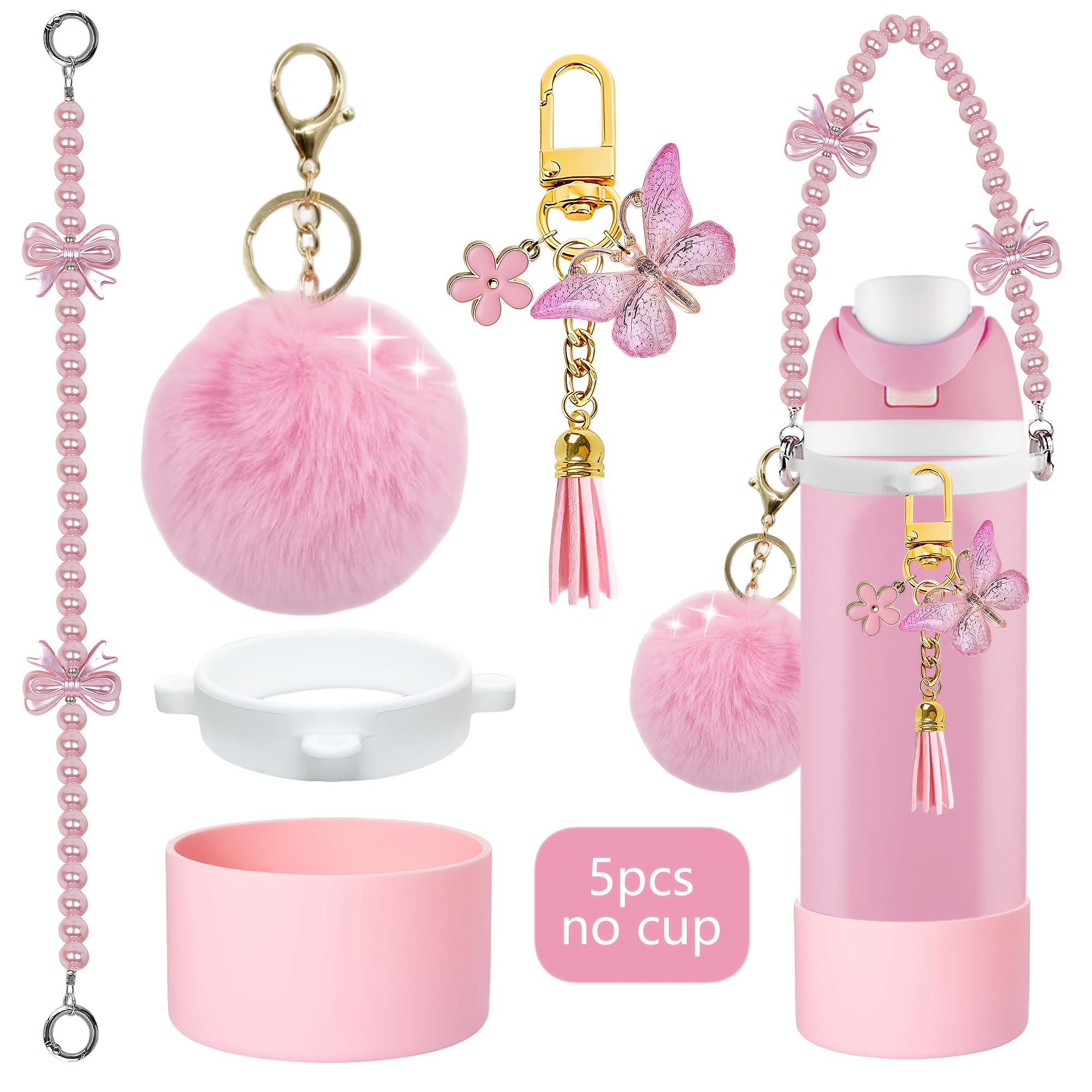 TEMU Ensemble de 5 accessoires classiques, comprenant un breloque papillon, un en silicone et une dragonne à nœud pour bouteille d'eau de 710 ml (24