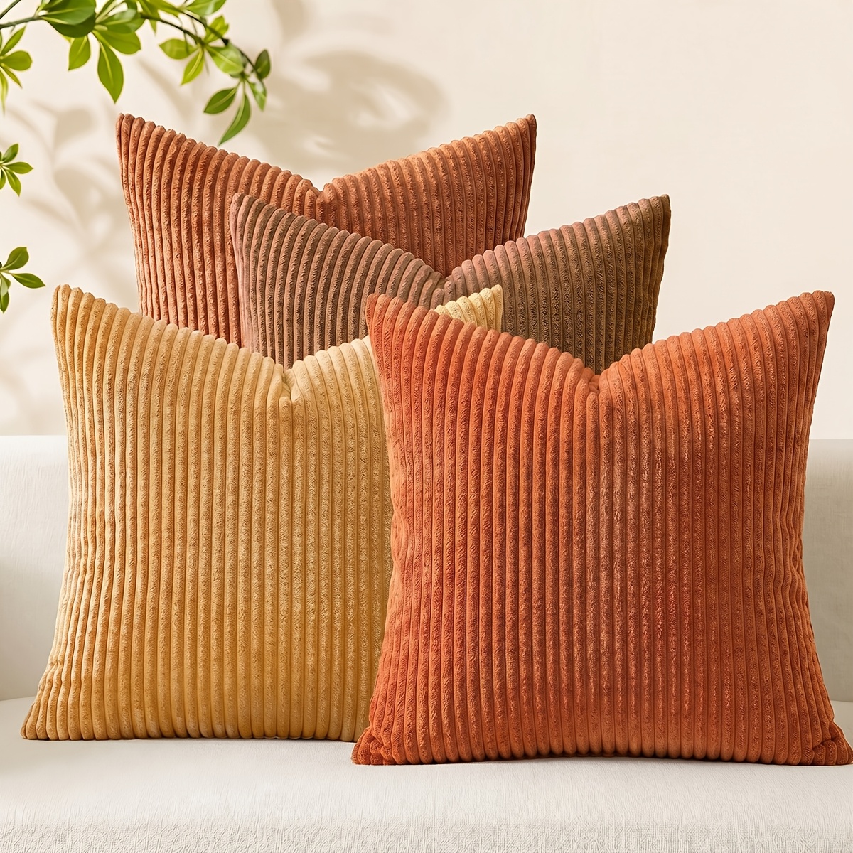 TEMU 4pcs, Boho Vintage Aesthetic Throw Pillow Covers, Corduroy Striped Pillowcases With Hidden Zipper, 16Ã16/18Ã18/20Ã20 Inch All Season Universal