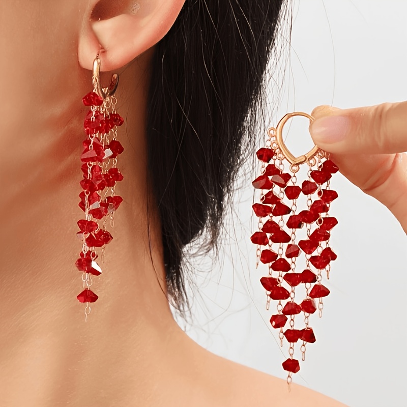 TEMU Pair Of Geometric Ear Clips Fashion Ear Drop Studs Elegant Light Luxury Jewelry