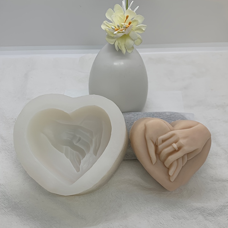 

1pc Hand-in-hand Ring Holding Heart Shaped Silicone Mold, For Diy Craft Making, Candle Soap Mold, Romantic Art Design, Flexible And Durable