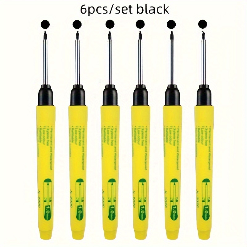 Image of Set Of 6 Long-headed Marking Pens In Red, Blue, And Black, Suitable For Woodworking Decoration And Deep Hole Marking, Waterproof And Versatile.