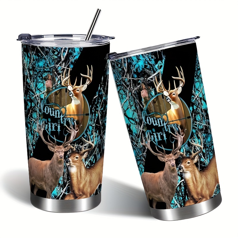 

20oz Stainless Steel - Double-walled Insulated Car Cup & Coffee Mug, Deer Hunting Design - Perfect Gift For