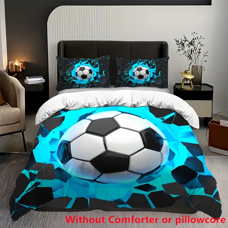 Image of 2/3pcs 3d Football Print Duvet Cover Set (1 Duvet Cover And 1/2 Pillowcases, Without Core), Soft Comfortable Sports Theme Bedding For , For Bedroom, Dorm, Home Decor