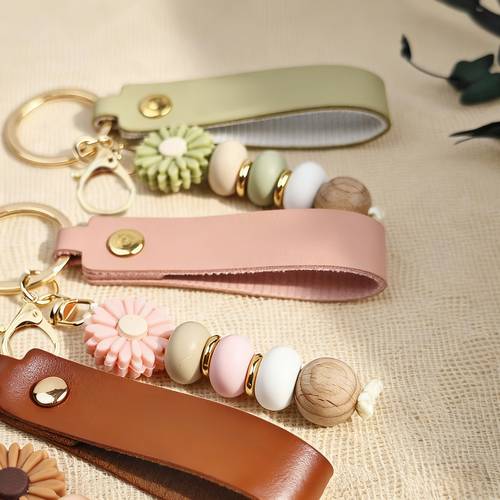 keychains with beads featuring artificial leather flowers handmade presents gifts for bridesmaids teachers day birthdays graduations as well as additions for handbags doll charms and backpack decorations