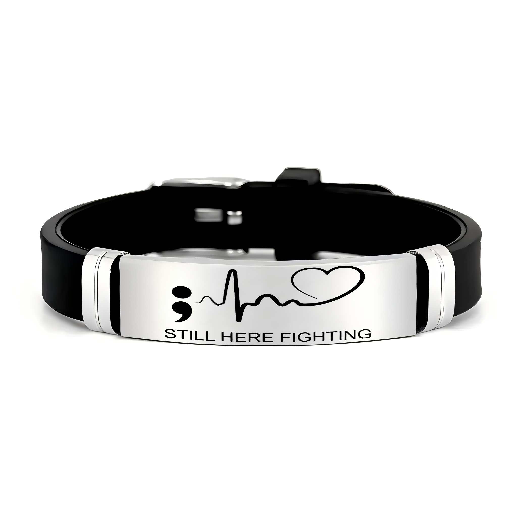 Image of Fighting" Psychology Quotes, 202 202 Stainless Steel Silicone Bracelet, Inspired Mental Awareness Design With Heartbeat And Inspirational Quotes, Perfect Gift For Colleagues,