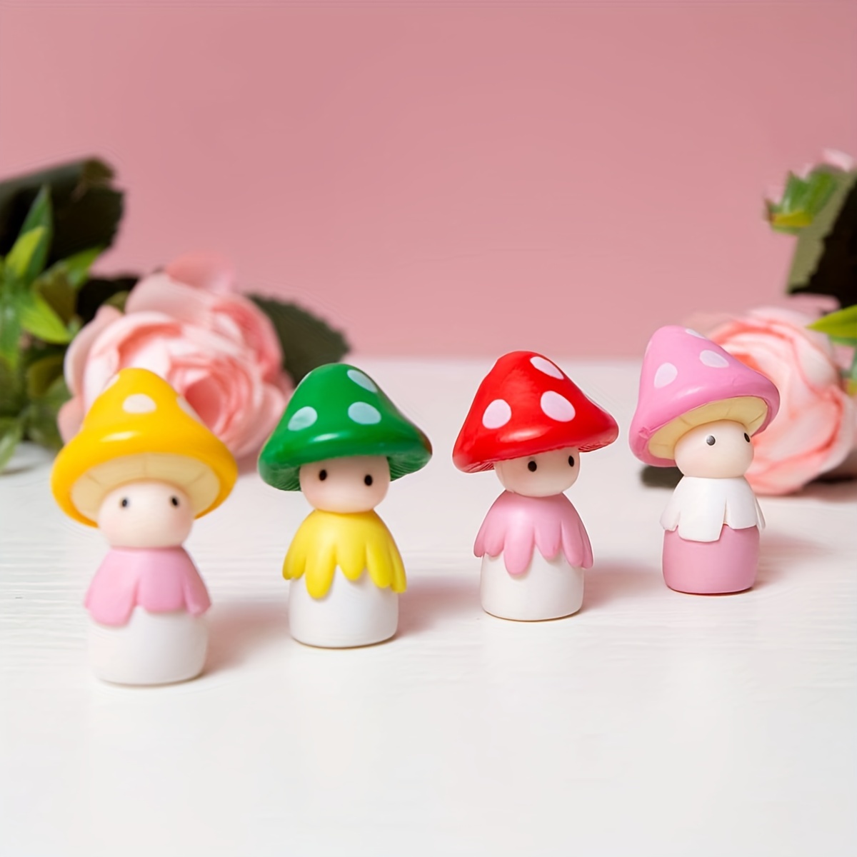 

4pcs Art Deco Collectible Mushroom Figurines - Resin Miniature Fairy Garden Ornaments, No-electricity Decor For Various Room Types, Colorful Moss Landscape Decor Accessories