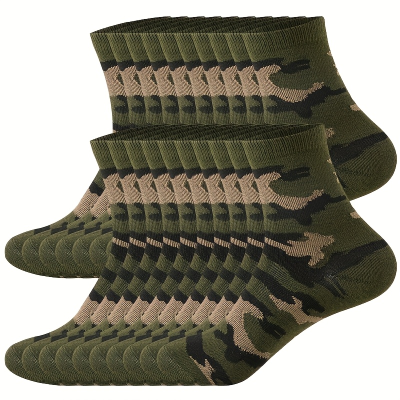 Image of 20-pair Youth Mid-calf Socks, Camouflage Army Green Ankle Socks, For Teenager