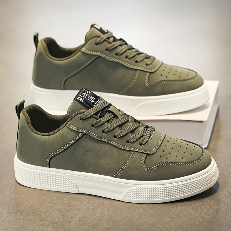 1 Pair of MAINALUN Men's Casual Skate Shoes - Comfortable Green PU Upper, Durable PVC Sole, Easy-to-Tie Thick Laces for Outdoor Running, Everyday Style & Skateboarding, Everyday Footwear | Stylish Streetwear | Durable Sole Shoes
