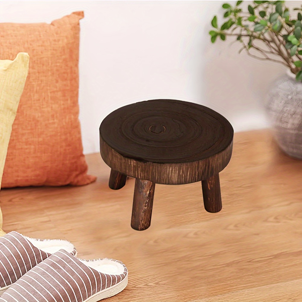 

1pc, Round Plant Stand, Vintage Gray Solid Wood Garden Planter Display Stand, Mini Wooden Plant Stand Desktop Potted Plant Holder For Desk Home Indoor Decoration