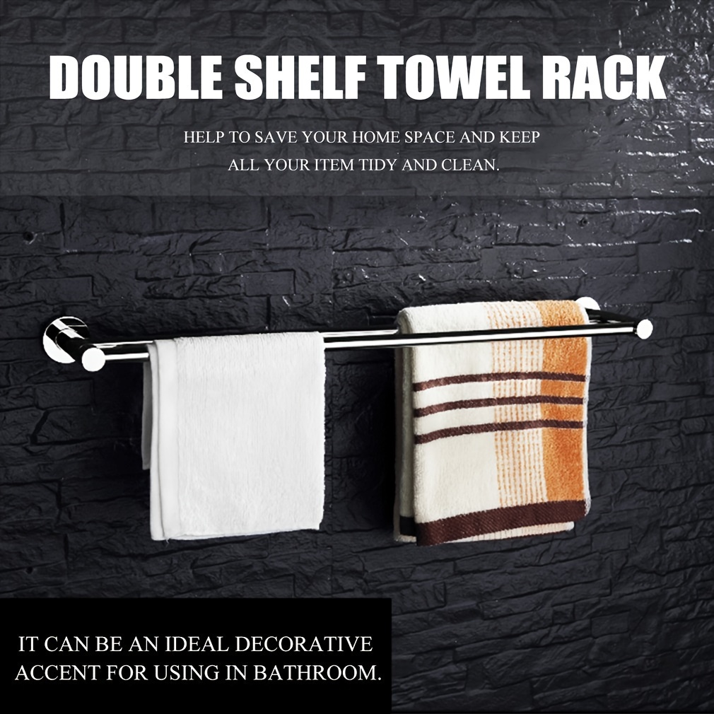 

Stainless Steel Double Bar Towel Shelf Durable Bathroom Towel Rails Saving Space Single Layer Bath Hanging Rack