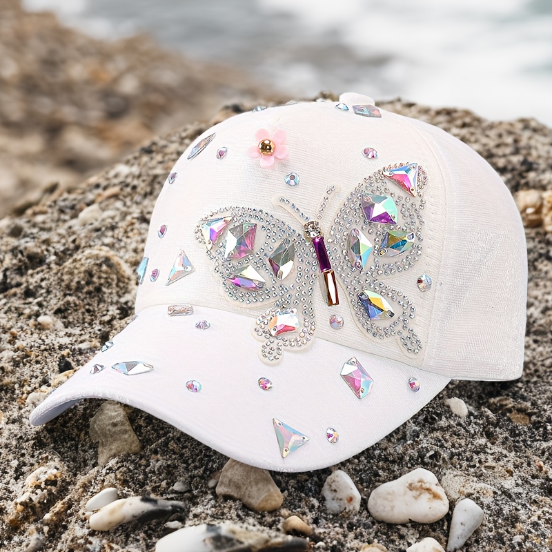 Women\'s Rhinestone Butterfly Turtle Baseball Cap Adjustable Sparkling Hat Butterfly & Turtle Bling Rhinestone Baseball Cap For Women  main image 4