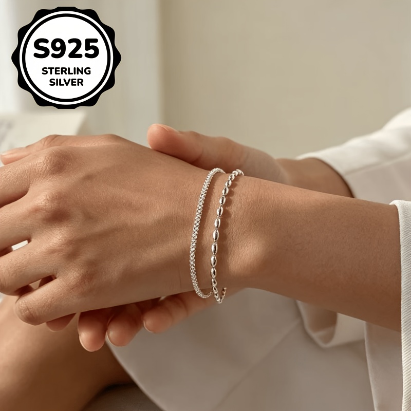 925 Sterling Silver Double Chain Bracelet, Elegant Gift
