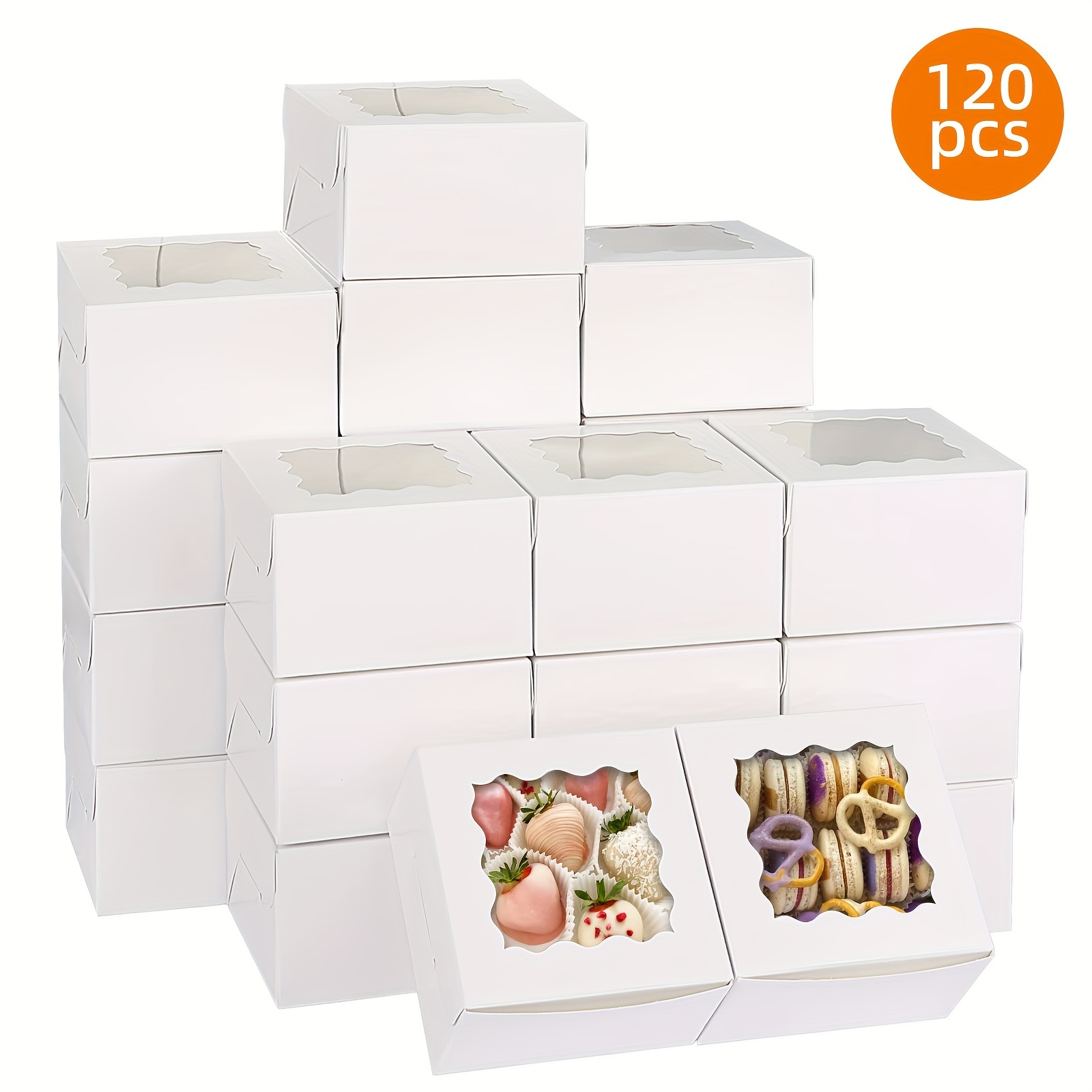 

120pcs Cupcake Boxes With Clear Window, 4x4x2.5 Inch Cookie Boxes Bakery Boxes, Mini Cake Boxes, Small Boxes For Donuts, Candy, Biscuits, Cupcakes And Donuts