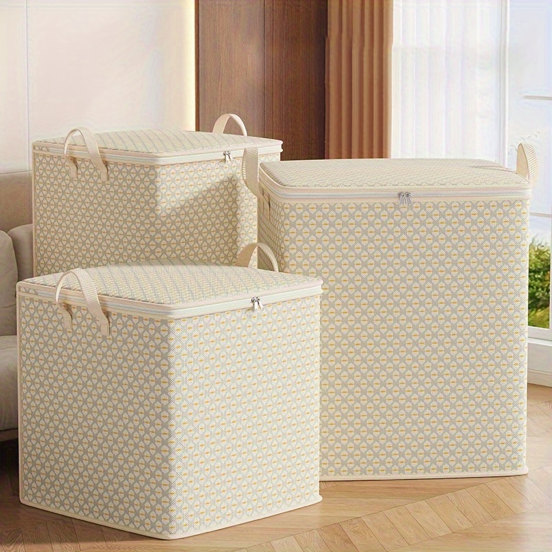 

4pcs Set Large Capacity Storage Bins With Handles - Foldable, Non-woven Fabric Organizer For Clothes & Blankets, Stylish Closet Solution, White