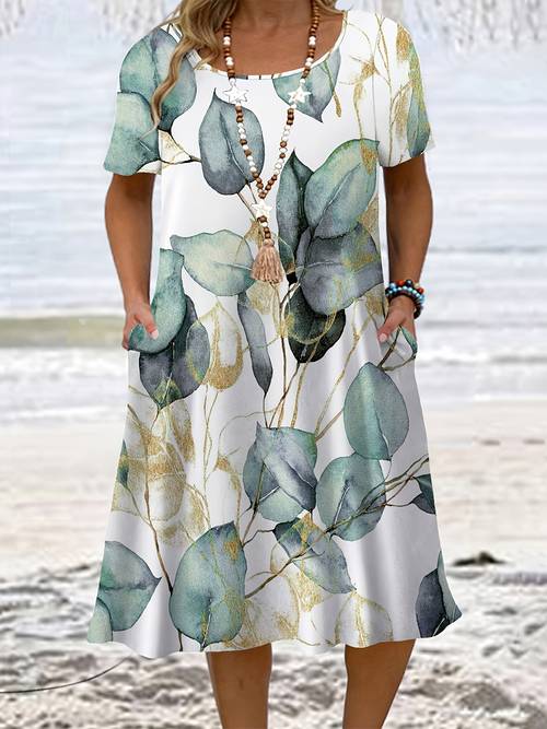 plus size - plus size - stylisches damenkleid mit druck, kurzarm, rundhalsausschnitt, mit - für lässige anlässe im frühling und sommer