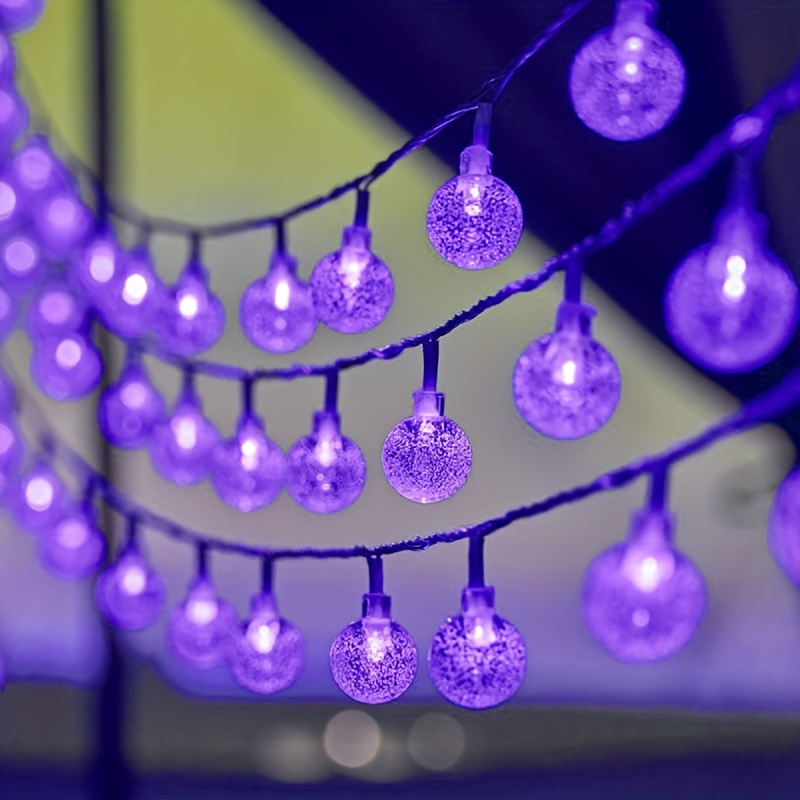 Eight functions of solar energy purple Bubble ball light string Ball diameter 1.7cm/0.67inch, Halloween decorative lights, Festival atmosphere lamp, 1 string, 5 meters and 20 lights or 6.5 meters and 30 lights