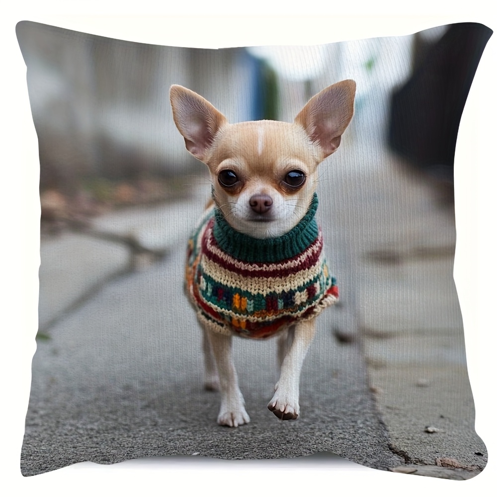 1pc vintage christmas chihuahua pillow cover, double-sided print