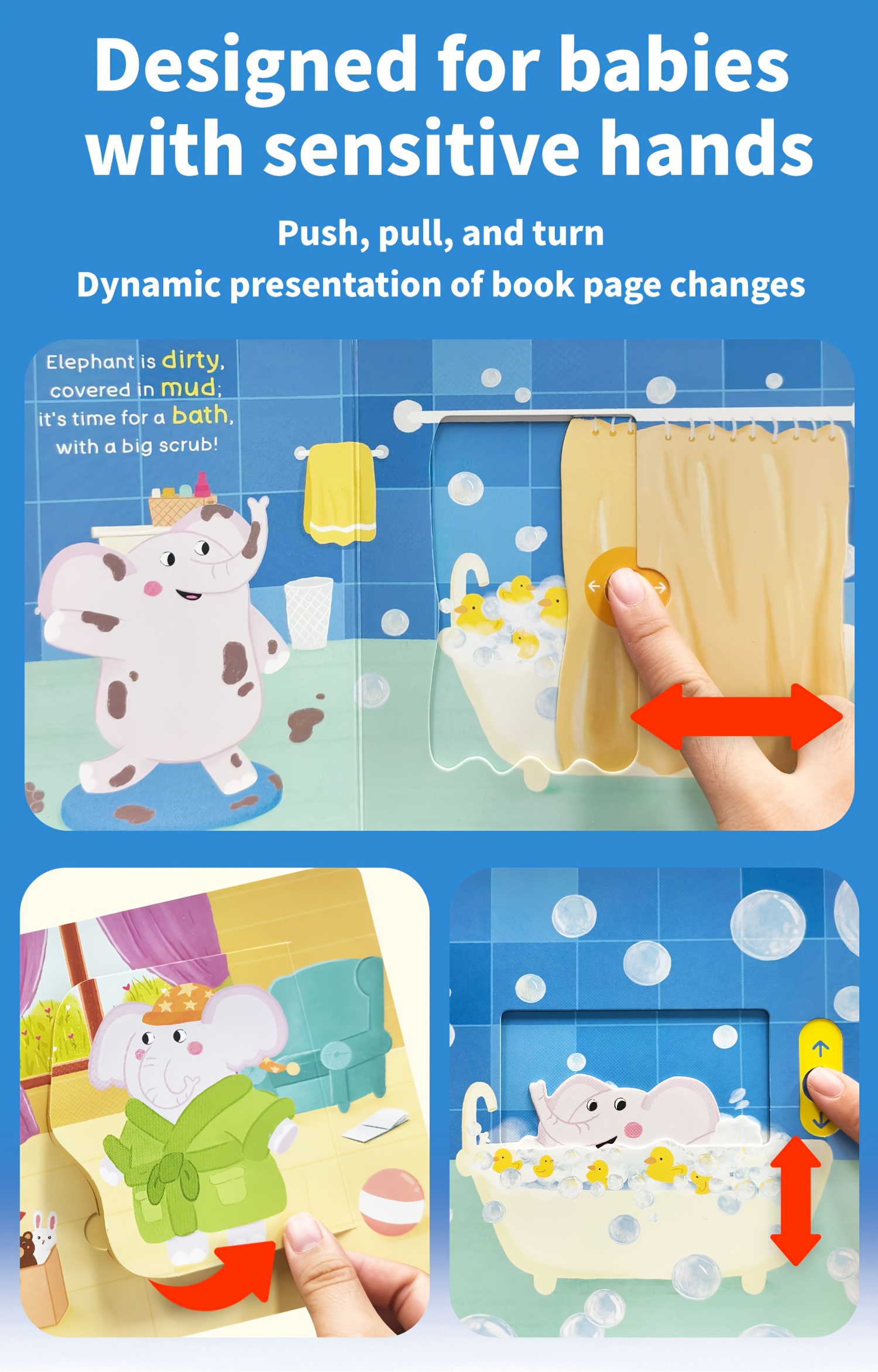Elephant'S Bubble Bath Lift-The-Flap Books, Good Bath Habit Formation for Kid, Cute Illustration Style, Interactive Picture Push-Pull Book, Early Education Enlightenment, Best Birthday Gift, Bear Tale