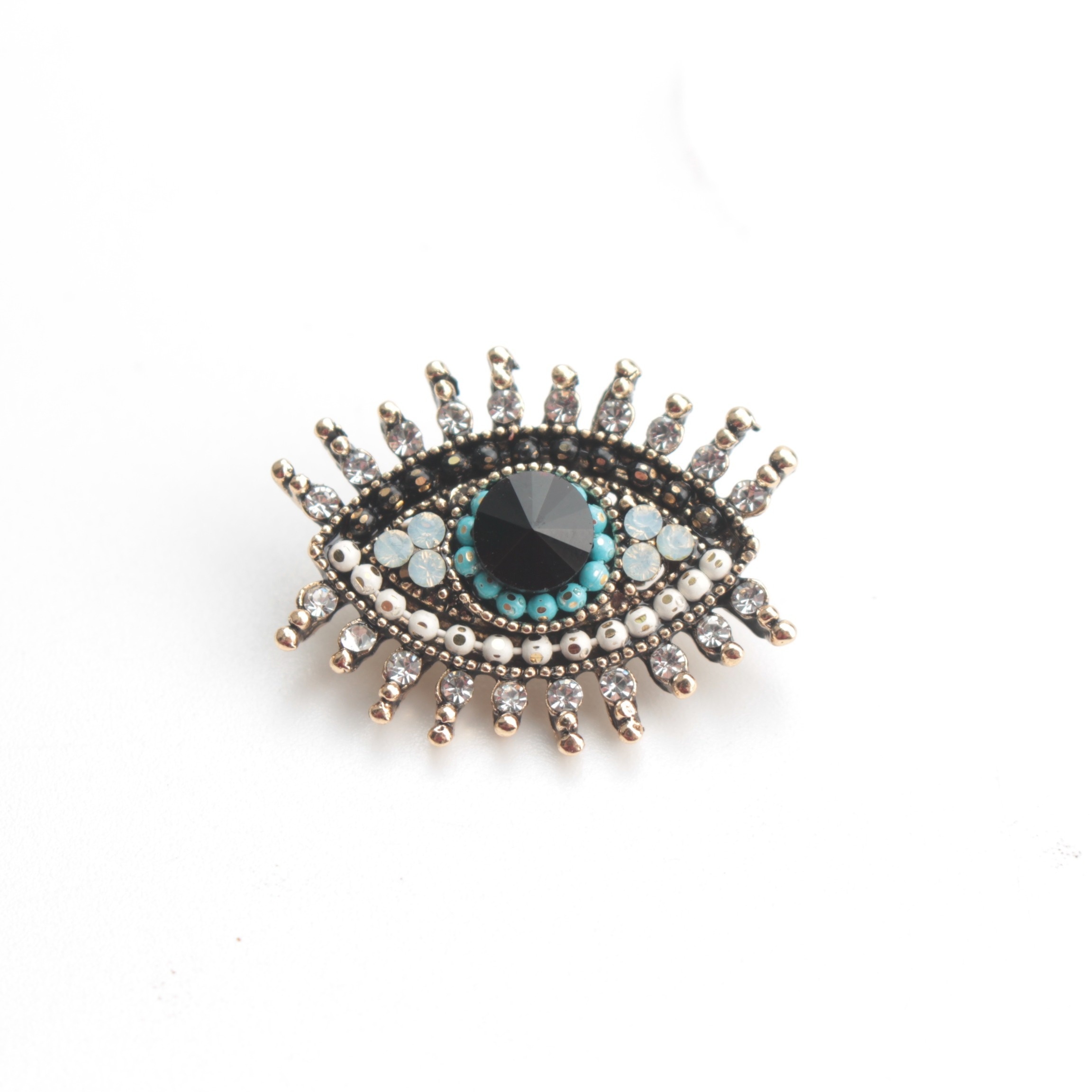 Image of Elegant Vintage Evil Eye Brooch Pin – Alloy With Colorful Gemstones, Retro French Corsage Accessory For Men, Elegant Rhinestone Brooch