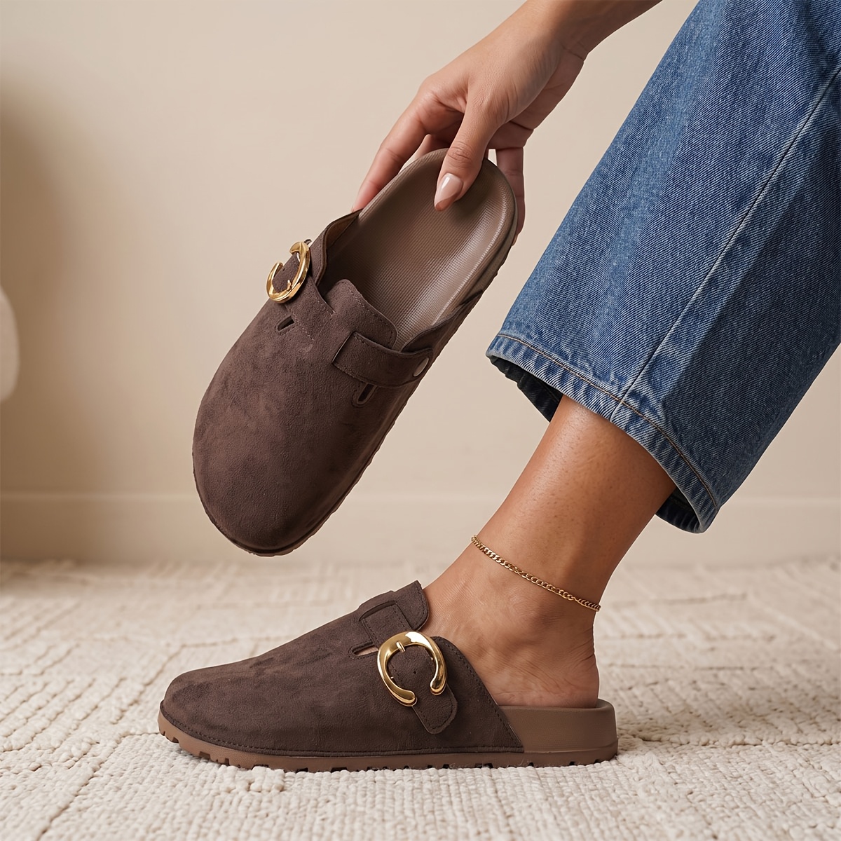 TEMU Smalleyes Women's Wide-toe Box Mule Shoes For Spring/summer Holiday Strolls - Exquisite Accents On The Shoe Body, Slip-on Design Reduces Outfit