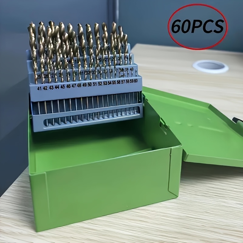 TEMU Buff Stack Full 60pcs Cobalt Drill Bit Set - Steel, Twist Drill Lengths Suitable For Metal, Cast, And Wood Plastic, Numbered Size Drill Kit With