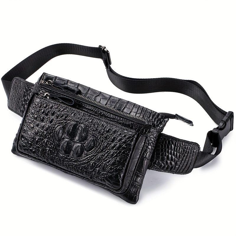 Image of Schlatum Genuine Leather Men's Waist Bag - Cowhide Belt Bag Crocodile Pattern Crossbody Bag For And Durability