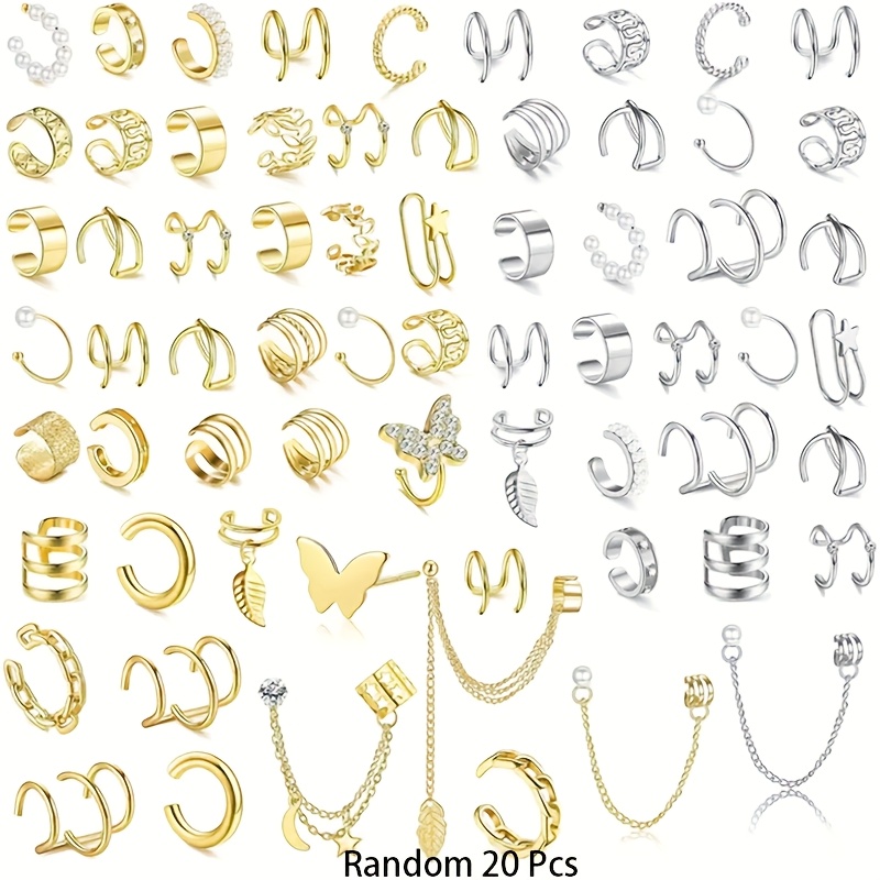 TEMU Random /40pcs Set Of Women's Luxurious Elegant Fashion Versatile Leaf Hollow Artificial Crystal Tassel Ear Clips Stacked Jewelry Set, Suitable