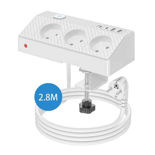 7-in-1 multifunktions-schreibtischleiste mit usb-c pd20w schnellladung, schwarz oder weiß überspannungsschutz-steckdosenleiste mit 2 usb-a-anschlüssen, 3 ac-steckdosen 2-meter verlängerungskabel für zuhause büro, 1 stück